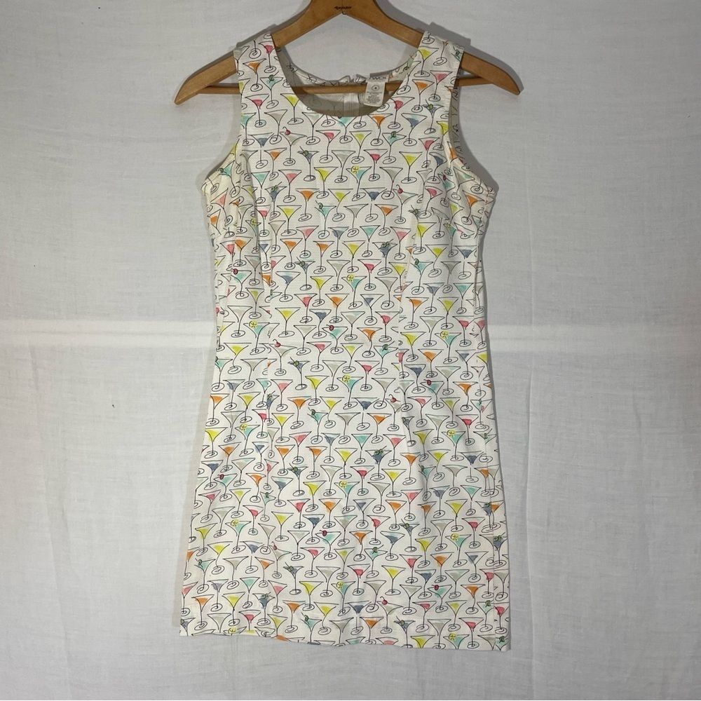 Vintage Martini print shift dress. Size S. Line 2. Pre-owned. Small stain pit